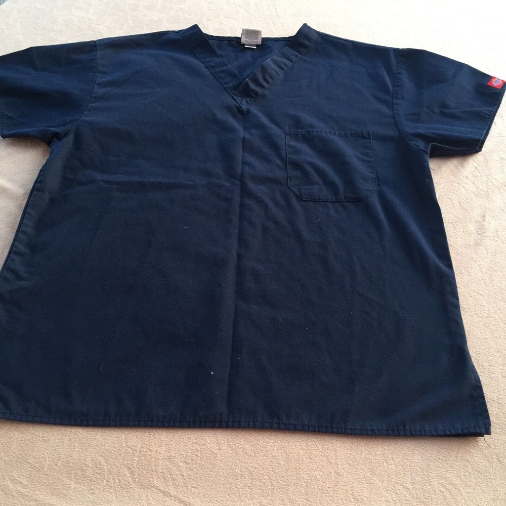 Dickies Scrubs Top XS UNISEX EDS Medical Scrub‎ V-NECK Shirt Pocket Blue BE-7